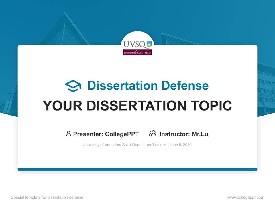 University of Versailles Saint-Quentin-en-Yvelines Graduation Thesis Defense PPT Template4:3 ratio PPT effect preview image7