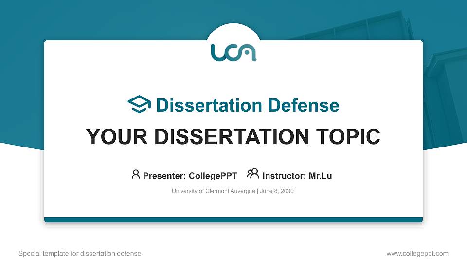 University of Clermont Auvergne Graduation Thesis Defense PPT Template16:9 ratio PPT effect preview image