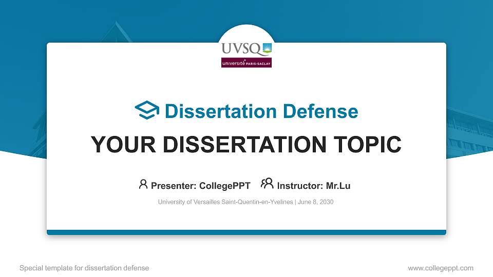 University of Versailles Saint-Quentin-en-Yvelines Graduation Thesis Defense PPT Template16:9 ratio PPT effect preview image