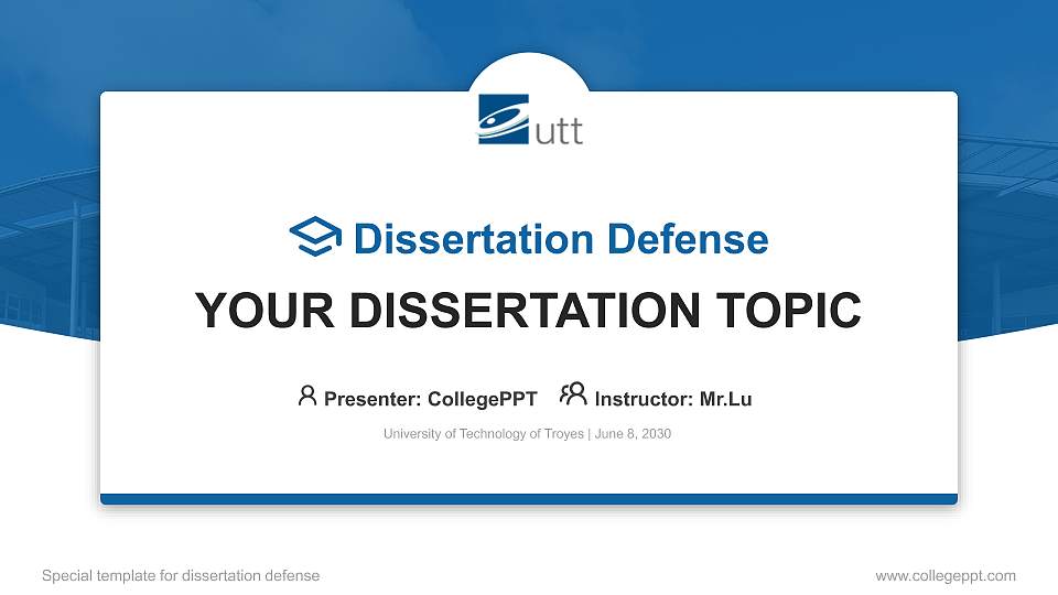 University of Technology of Troyes Graduation Thesis Defense PPT Template16:9 ratio PPT effect preview image