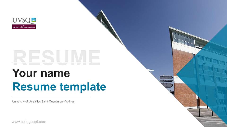 University of Versailles Saint-Quentin-en-Yvelines Resume PPT Template16:9 ratio PPT effect preview image