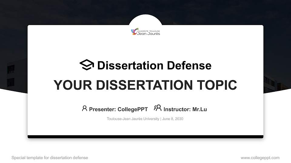Toulouse-Jean Jaurès University Graduation Thesis Defense PPT Template16:9 ratio PPT effect preview image