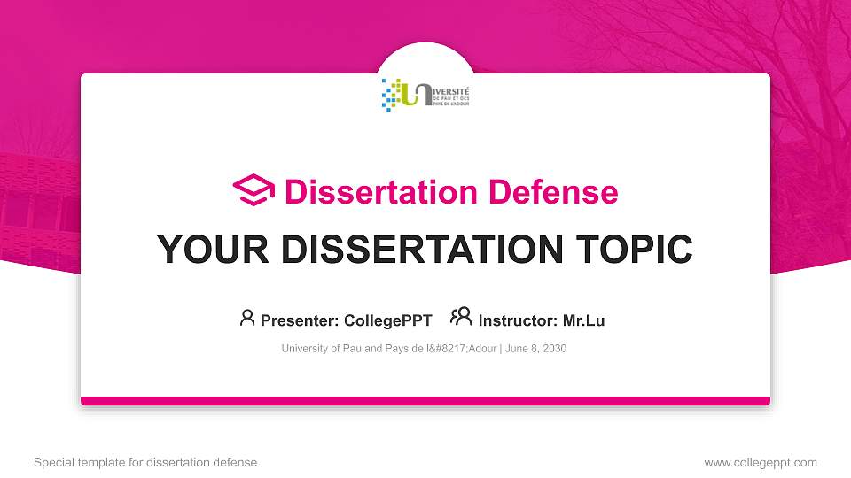 University of Pau and Pays de l’Adour Graduation Thesis Defense PPT Template16:9 ratio PPT effect preview image