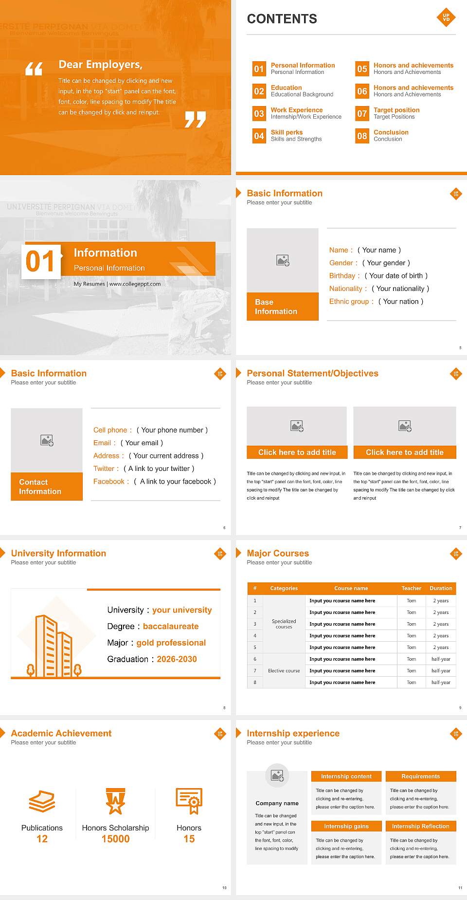 University of Perpignan Via Domitia Resume PPT Template4:3 ratio PPT effect preview image2