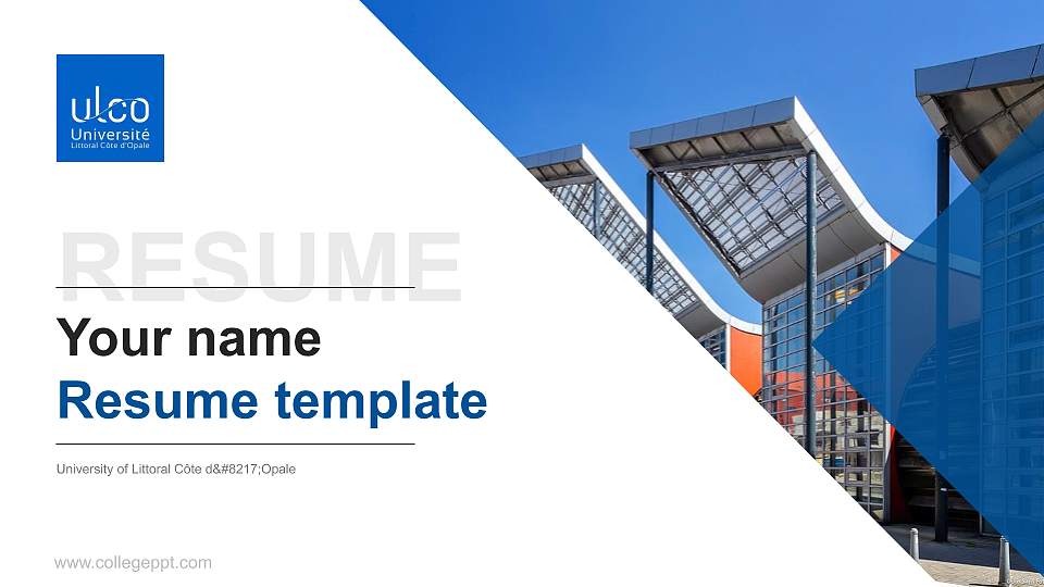 University of Littoral Côte d’Opale Resume PPT Template16:9 ratio PPT effect preview image