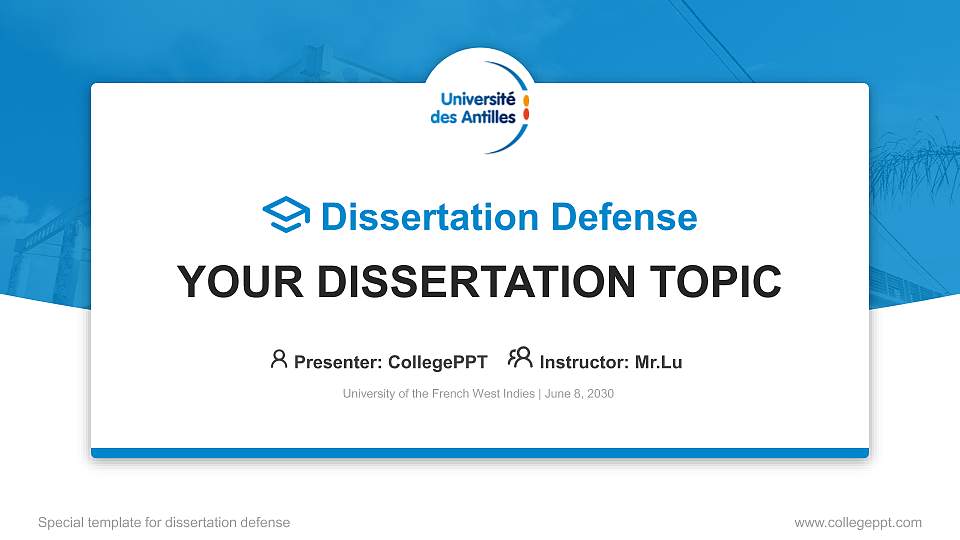 University of the French West Indies Graduation Thesis Defense PPT Template16:9 ratio PPT effect preview image
