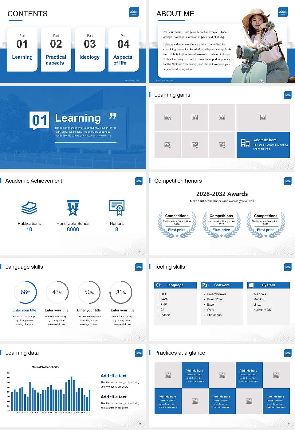 University of La Rochelle National Scholarship Defense PPT Template16:9 ratio PPT effect preview image2