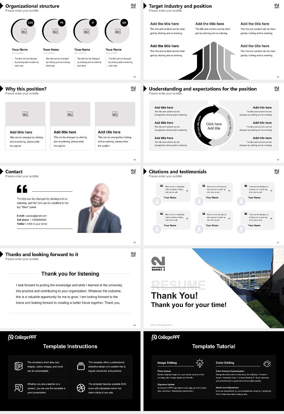 University of Rennes 2 Resume PPT Template16:9 ratio PPT effect preview image4