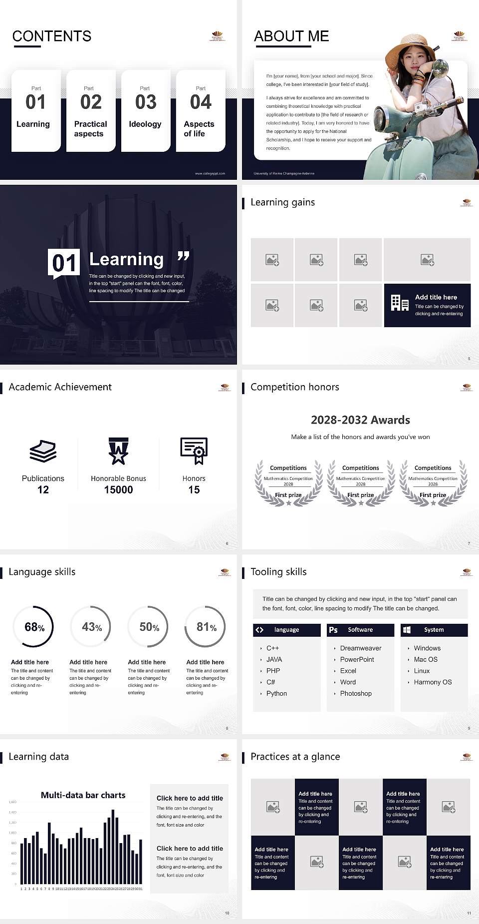 University of Reims Champagne-Ardenne National Scholarship Defense PPT Template4:3 ratio PPT effect preview image2