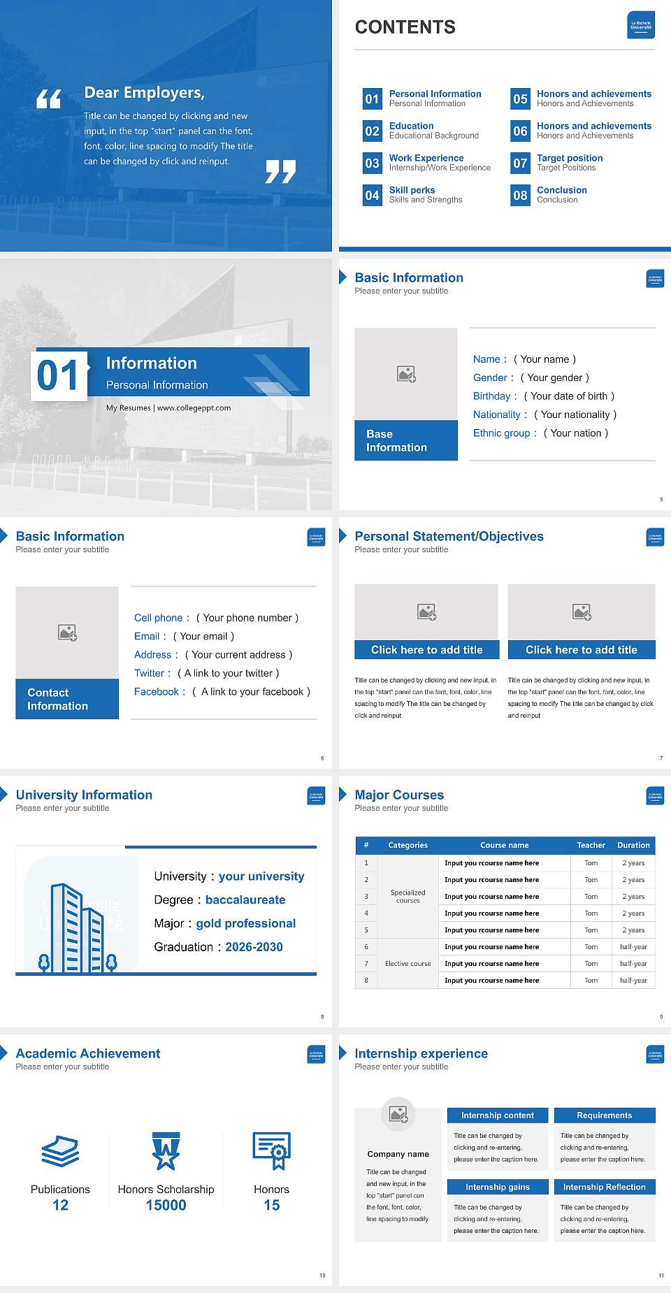 University of La Rochelle Resume PPT Template4:3 ratio PPT effect preview image2