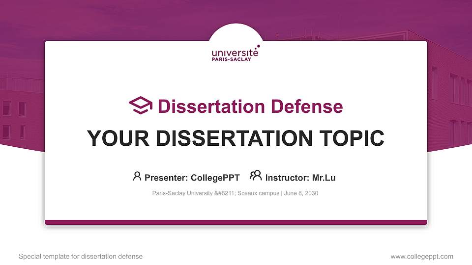 Paris-Saclay University – Sceaux campus Graduation Thesis Defense PPT Template16:9 ratio PPT effect preview image
