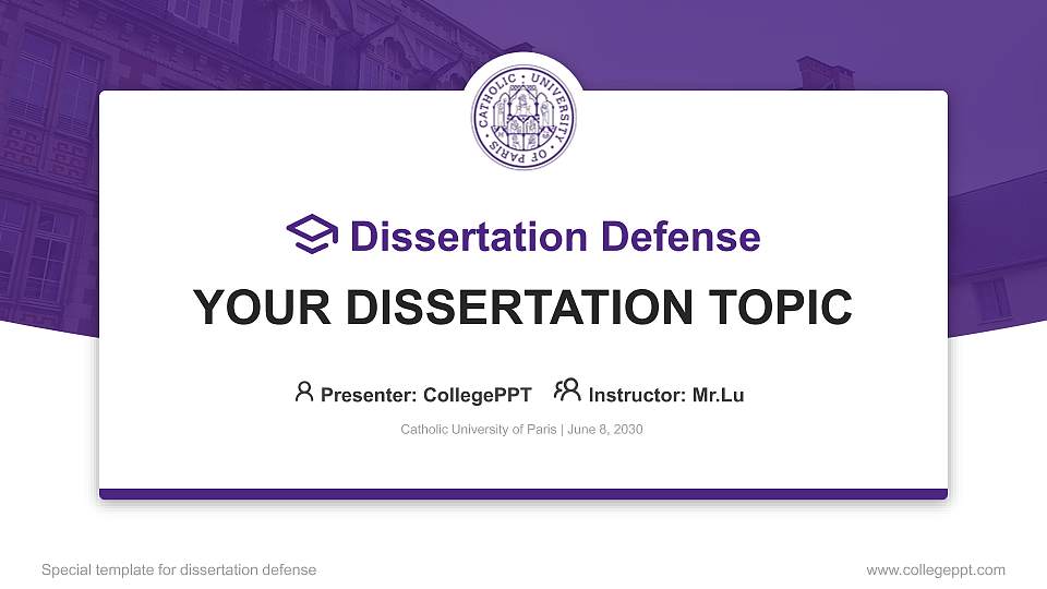 Catholic University of Paris Graduation Thesis Defense PPT Template16:9 ratio PPT effect preview image