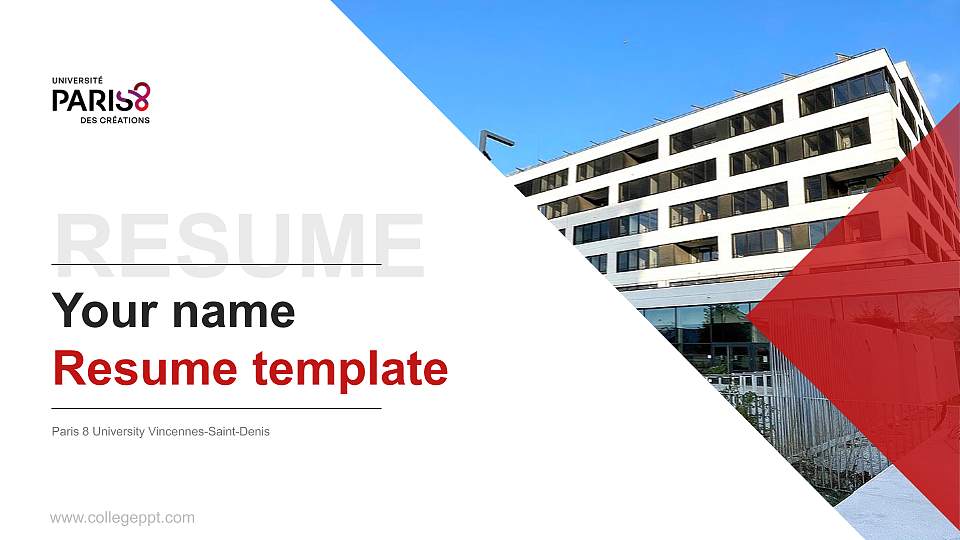Paris 8 University Vincennes-Saint-Denis Resume PPT Template16:9 ratio PPT effect preview image