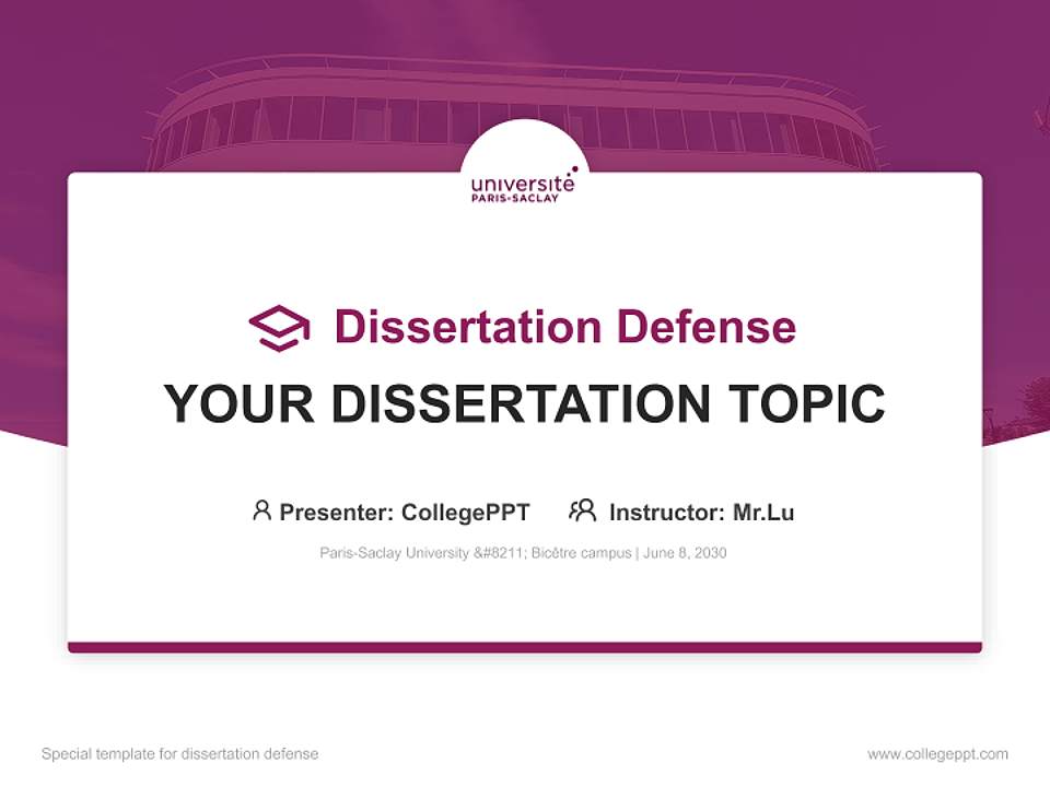 Paris-Saclay University – Bicêtre campus Graduation Thesis Defense PPT Template4:3 ratio PPT effect preview image7