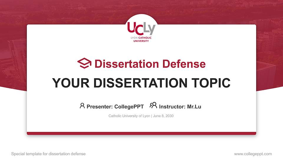 Catholic University of Lyon Graduation Thesis Defense PPT Template16:9 ratio PPT effect preview image