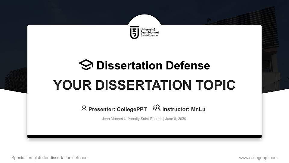 Jean Monnet University Saint-Étienne Graduation Thesis Defense PPT Template16:9 ratio PPT effect preview image
