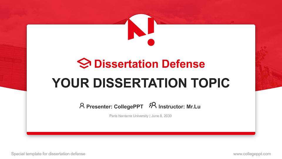 Paris Nanterre University Graduation Thesis Defense PPT Template16:9 ratio PPT effect preview image
