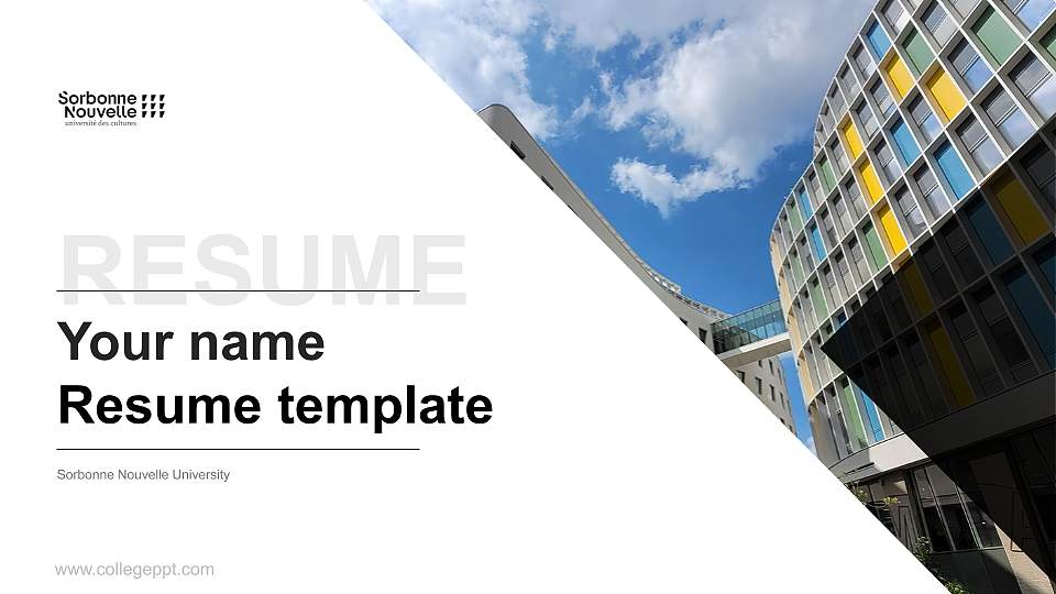 Sorbonne Nouvelle University Resume PPT Template16:9 ratio PPT effect preview image