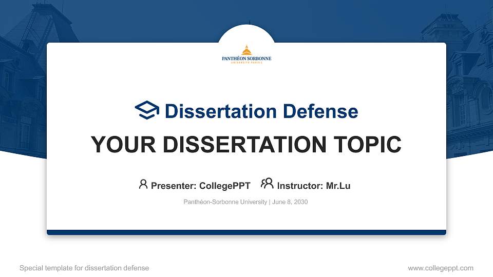 Panthéon-Sorbonne University Graduation Thesis Defense PPT Template16:9 ratio PPT effect preview image