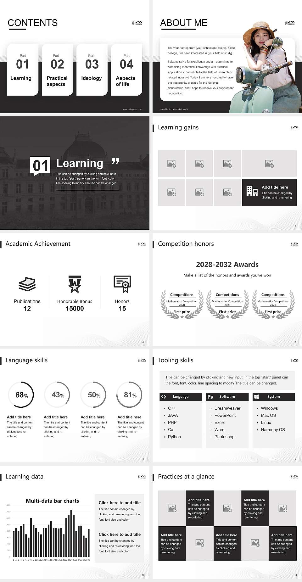 Jean Moulin University Lyon 3 National Scholarship Defense PPT Template4:3 ratio PPT effect preview image2