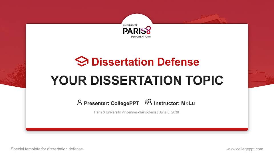 Paris 8 University Vincennes-Saint-Denis Graduation Thesis Defense PPT Template16:9 ratio PPT effect preview image