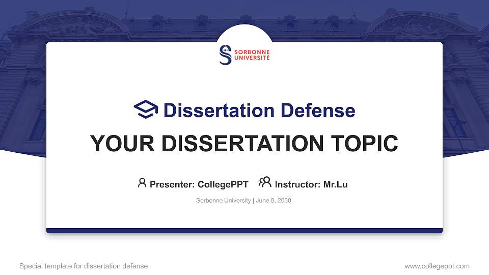 Sorbonne University Graduation Thesis Defense PPT Template16:9 ratio PPT effect preview image