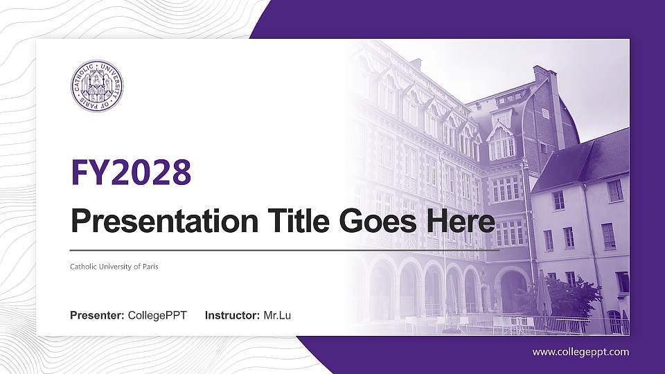 Catholic University of Paris Academic Presentation/Research Findings Report PPT Template16:9 ratio PPT effect preview image