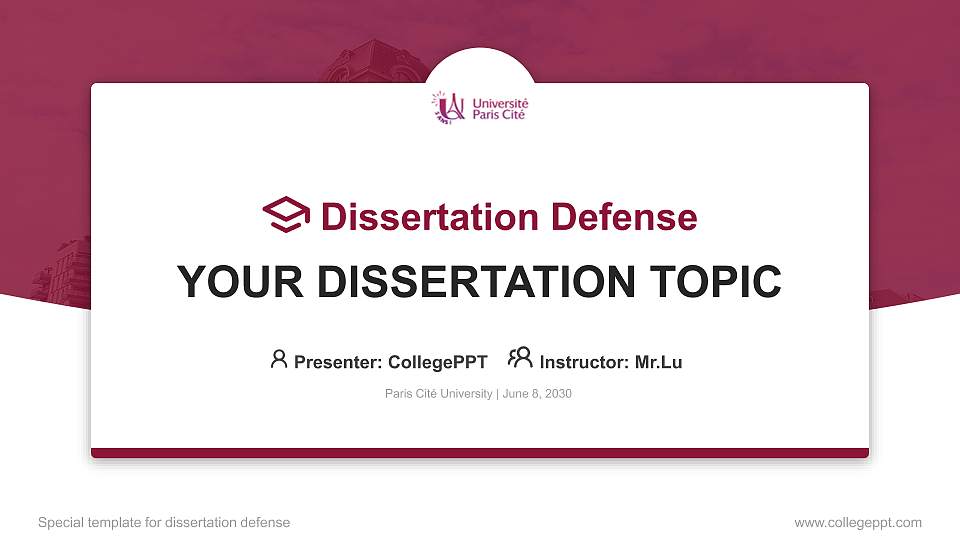Paris Cité University Graduation Thesis Defense PPT Template16:9 ratio PPT effect preview image
