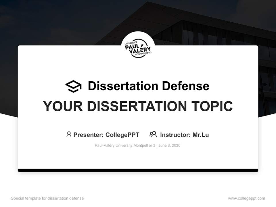 Paul-Valéry University Montpellier 3 Graduation Thesis Defense PPT Template4:3 ratio PPT effect preview image7