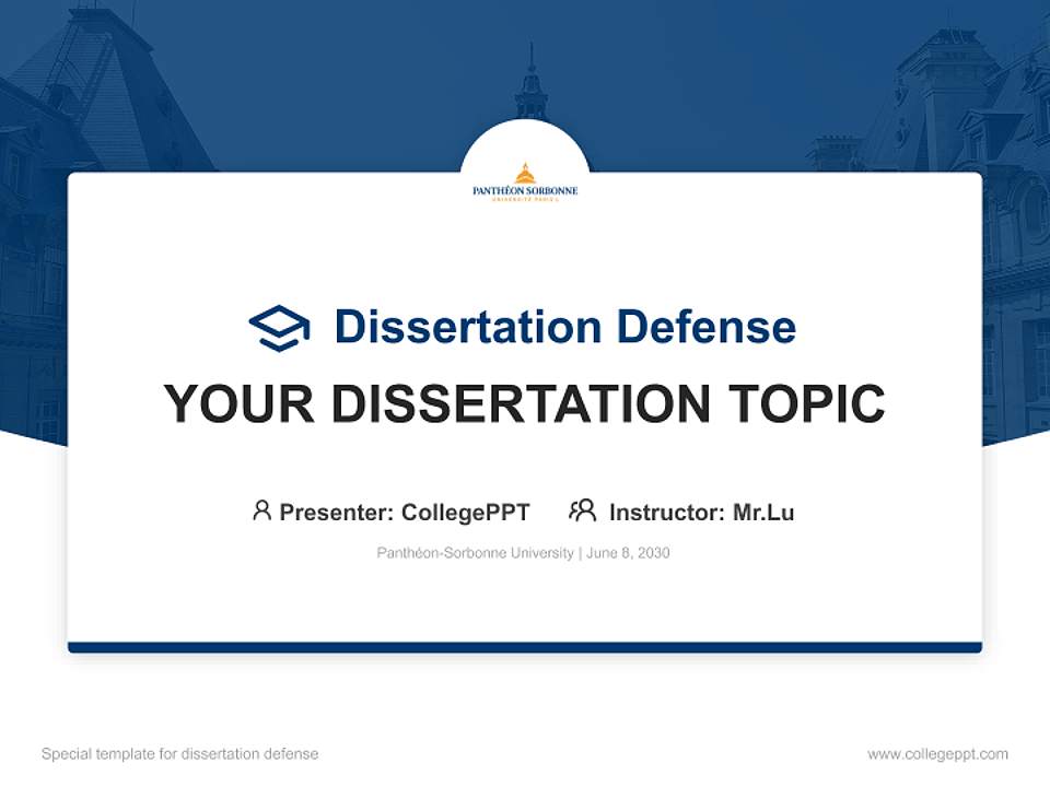 Panthéon-Sorbonne University Graduation Thesis Defense PPT Template4:3 ratio PPT effect preview image7