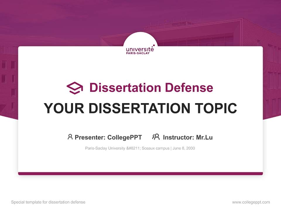 Paris-Saclay University – Sceaux campus Graduation Thesis Defense PPT Template4:3 ratio PPT effect preview image7