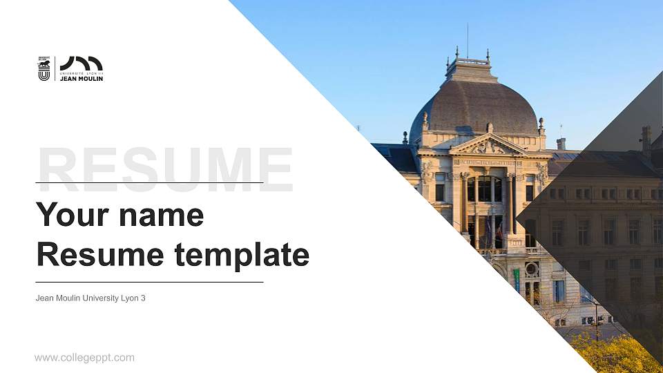 Jean Moulin University Lyon 3 Resume PPT Template16:9 ratio PPT effect preview image
