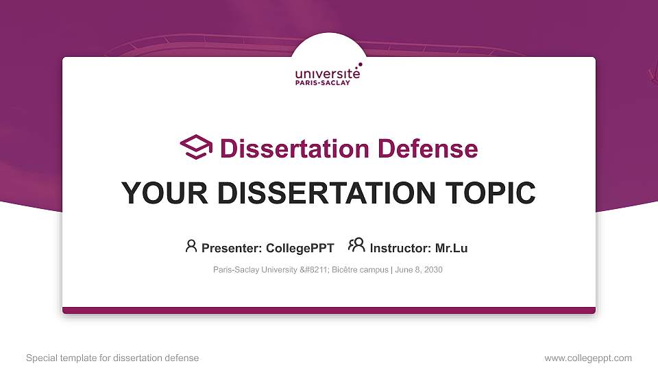 Paris-Saclay University – Bicêtre campus Graduation Thesis Defense PPT Template16:9 ratio PPT effect preview image