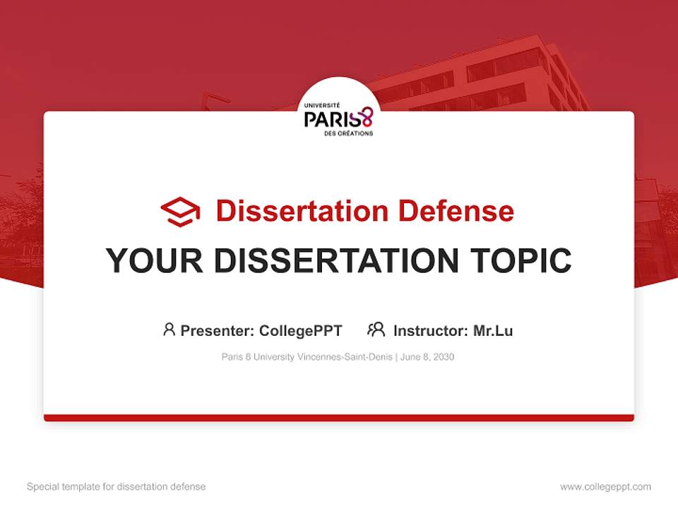 Paris 8 University Vincennes-Saint-Denis Graduation Thesis Defense PPT Template4:3 ratio PPT effect preview image7