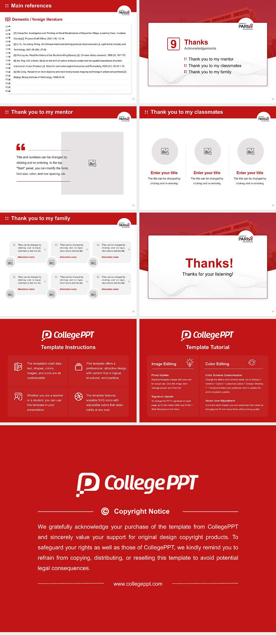 Paris 8 University Vincennes-Saint-Denis Graduation Thesis Defense PPT Template4:3 ratio PPT effect preview image7