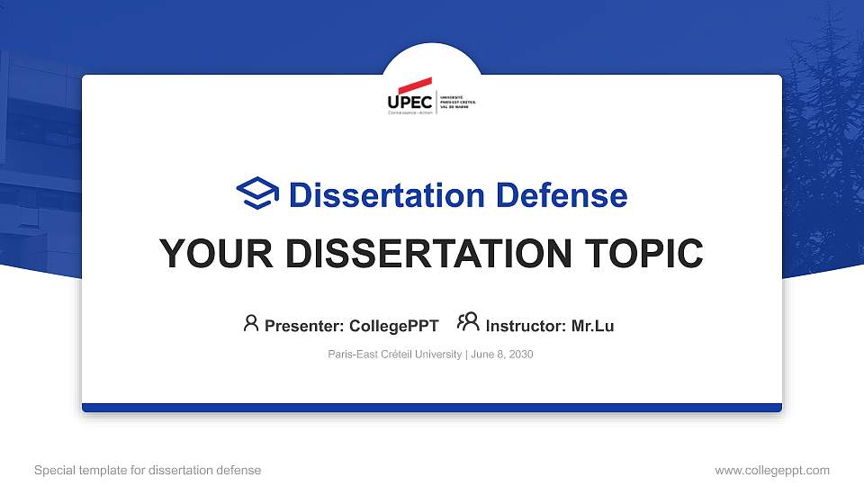 Paris-East Créteil University Graduation Thesis Defense PPT Template16:9 ratio PPT effect preview image