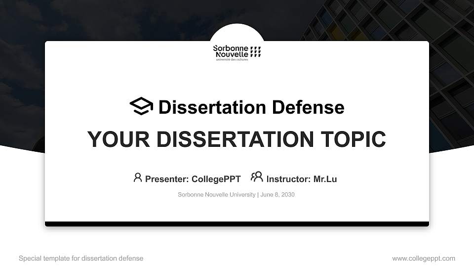 Sorbonne Nouvelle University Graduation Thesis Defense PPT Template16:9 ratio PPT effect preview image