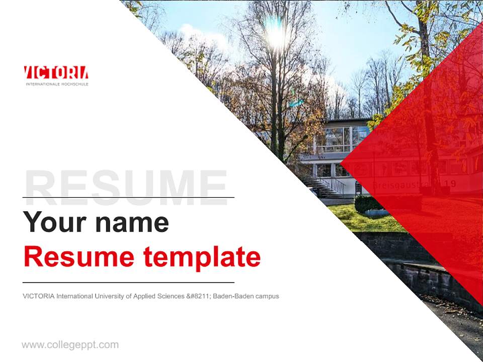 VICTORIA International University of Applied Sciences – Baden-Baden campus Resume PPT Template4:3 ratio PPT effect preview image5
