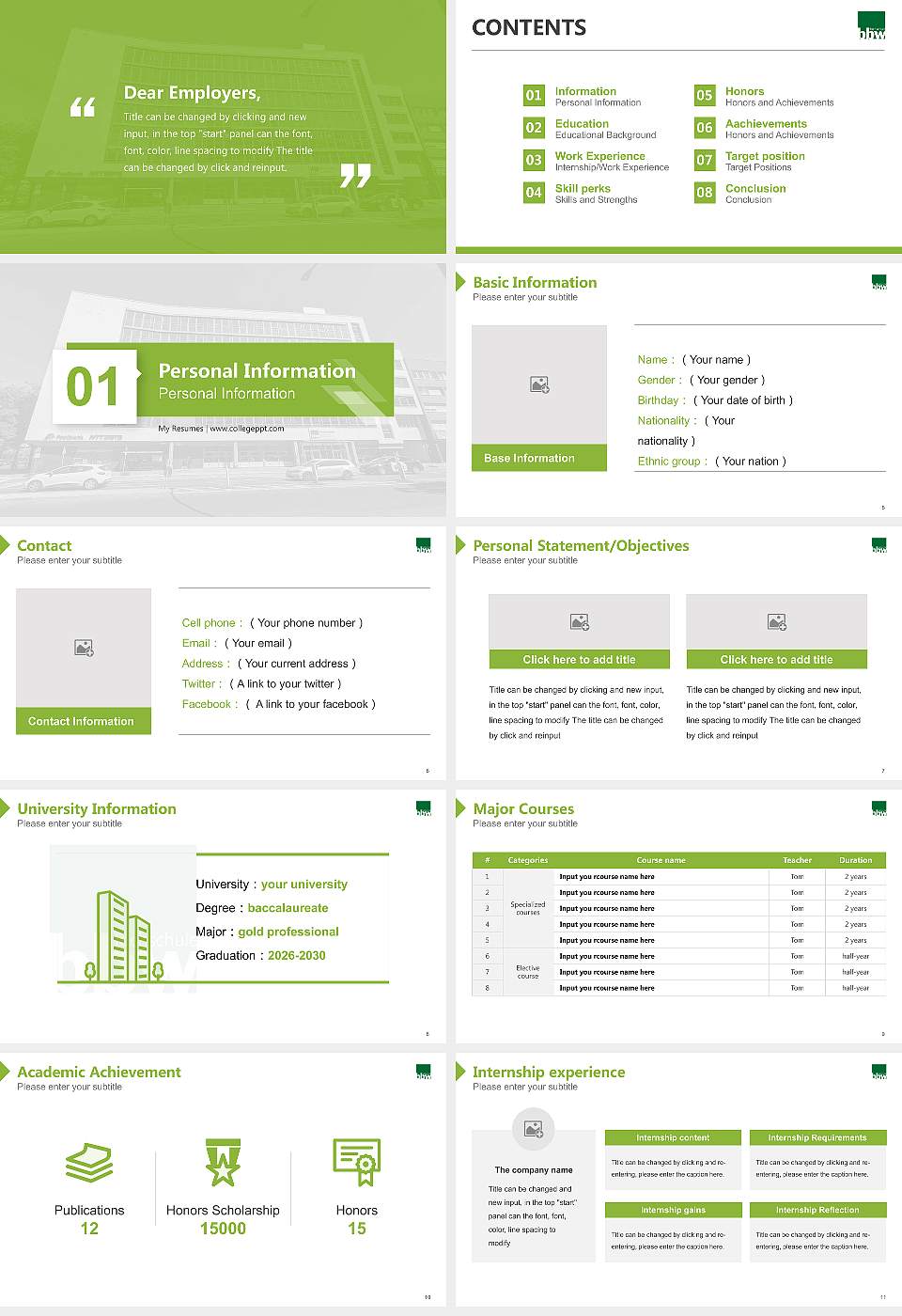 bbw University of Applied Sciences Resume PPT Template16:9 ratio PPT effect preview image2