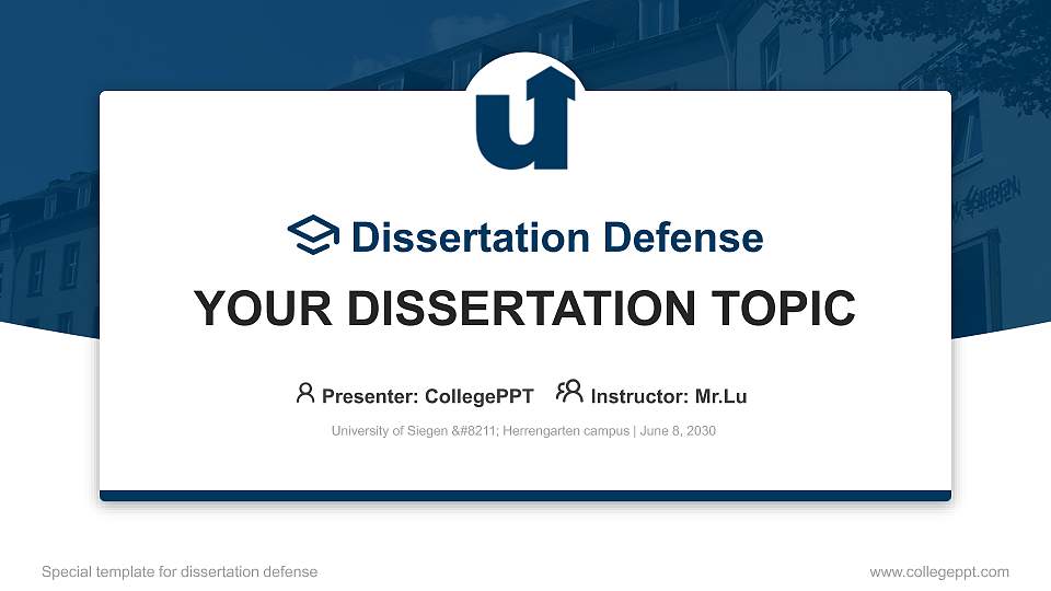 University of Siegen – Herrengarten campus Graduation Thesis Defense PPT Template16:9 ratio PPT effect preview image