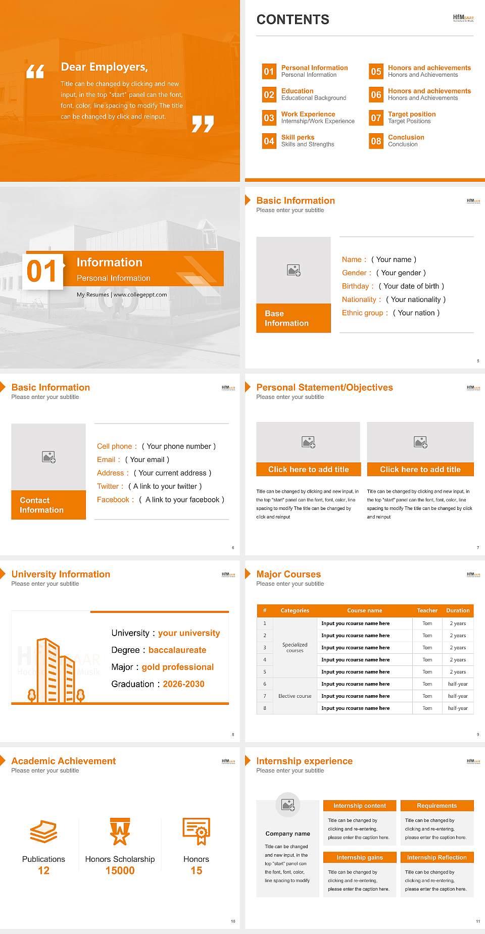 University of Music Saar Resume PPT Template4:3 ratio PPT effect preview image2