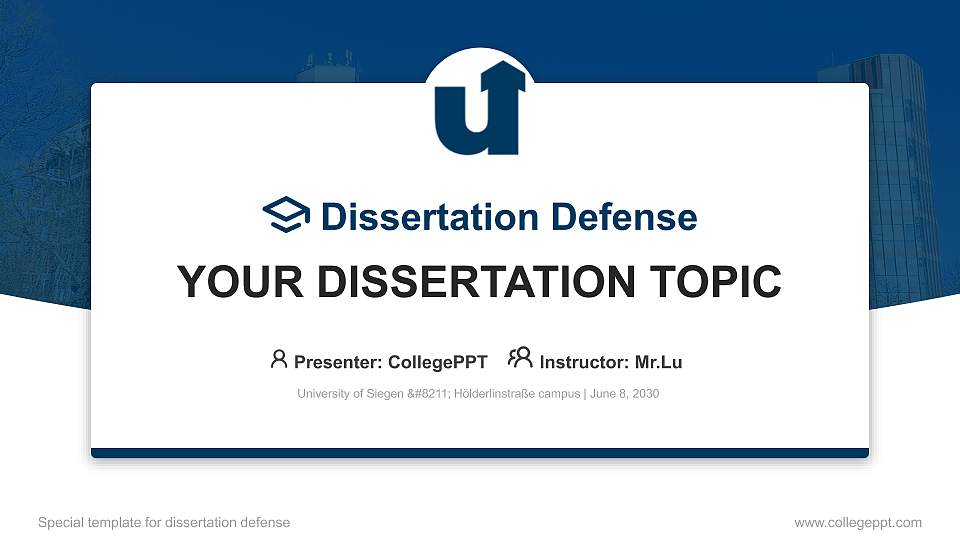 University of Siegen – Hölderlinstraße campus Graduation Thesis Defense PPT Template16:9 ratio PPT effect preview image