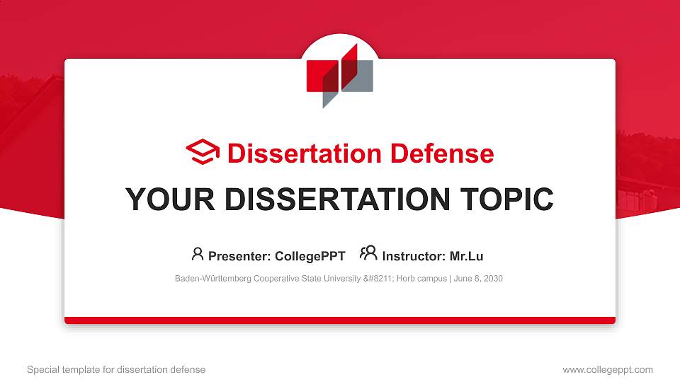 Baden-Württemberg Cooperative State University – Horb campus Graduation Thesis Defense PPT Template16:9 ratio PPT effect preview image