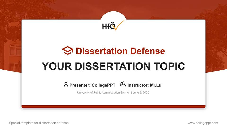University of Public Administration Bremen Graduation Thesis Defense PPT Template16:9 ratio PPT effect preview image