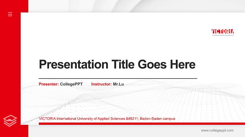 VICTORIA International University of Applied Sciences – Baden-Baden campus Thesis Proposal/Graduation Defense PPT Template16:9 ratio PPT effect preview image