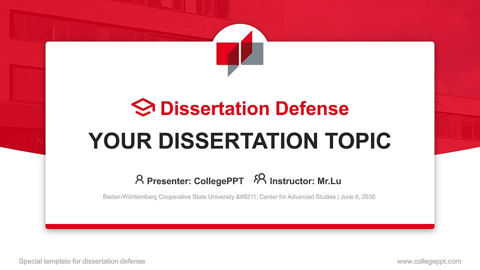 Baden-Württemberg Cooperative State University – Center for Advanced Studies Graduation Thesis Defense PPT Template16:9 ratio PPT effect preview image