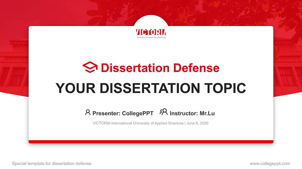 VICTORIA International University of Applied Sciences Graduation Thesis Defense PPT Template16:9 ratio PPT effect preview image