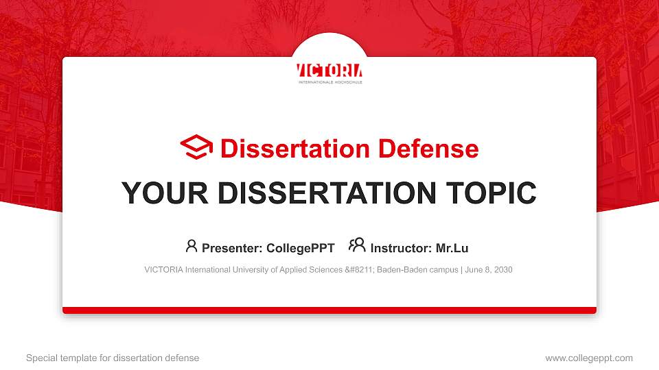 VICTORIA International University of Applied Sciences – Baden-Baden campus Graduation Thesis Defense PPT Template16:9 ratio PPT effect preview image