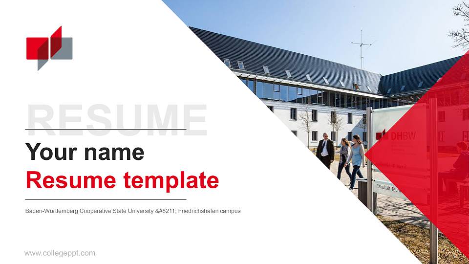 Baden-Württemberg Cooperative State University – Friedrichshafen campus Resume PPT Template16:9 ratio PPT effect preview image