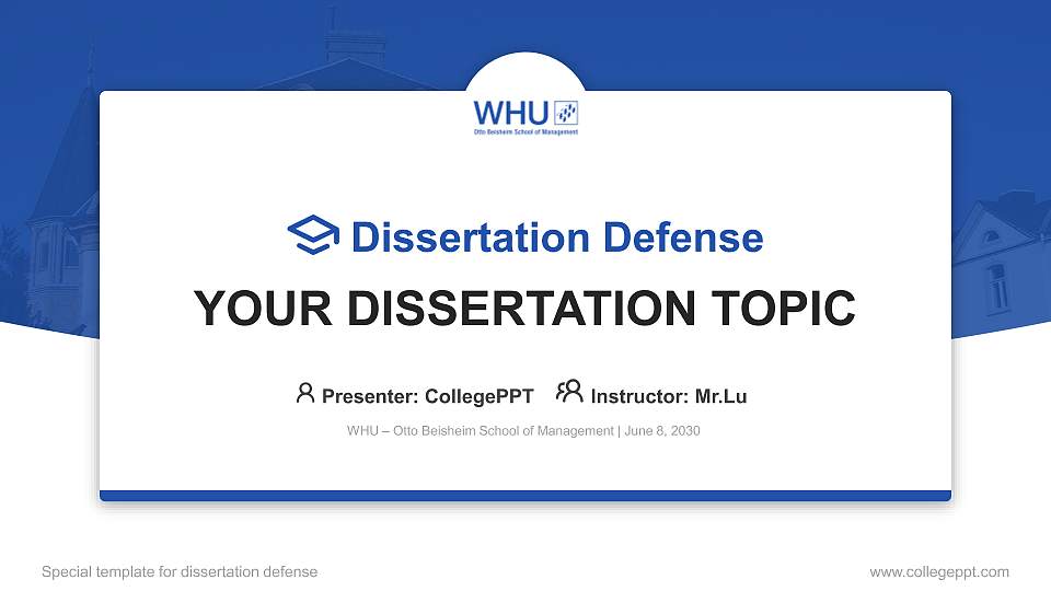 WHU – Otto Beisheim School of Management Graduation Thesis Defense PPT Template16:9 ratio PPT effect preview image